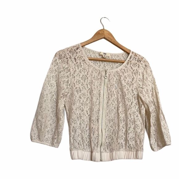 ISSI Lace Zip Up Ivory Cardigan M - Picture 1 of 3